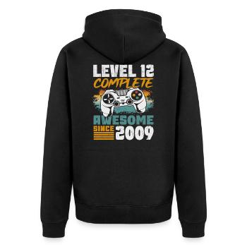 Geburtsjahr 2009 geboren 12 Geburtstag Gamer - Unisex Premium Bio Zip Hoodie - Schwarz - Hinten - Nico (187cm)