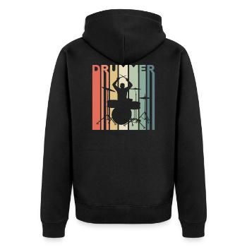 Schlagzeuger Schlagzeug - Unisex Premium Bio Zip Hoodie - Schwarz - Hinten - Nico (187cm)