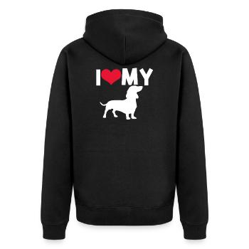 Dackel Liebe - Unisex Premium Bio Zip Hoodie - Schwarz - Hinten - Nico (187cm)