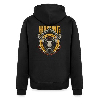 Hunting is not proper ..... - Unisex Premium Organic Zip Hoodie - black - Back - Nico (187cm)