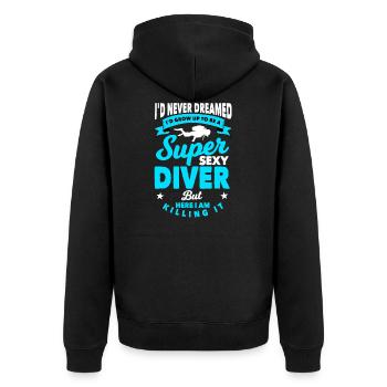 Diver - Unisex Premium Organic Zip Hoodie - black - Back - Nico (187cm)