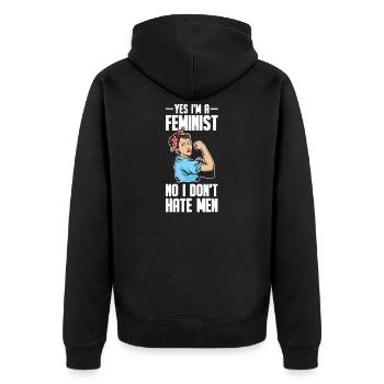Feministin Emanzipation Feminist Feminismus - Unisex Premium Bio Zip Hoodie - Schwarz - Hinten - Nico (187cm)