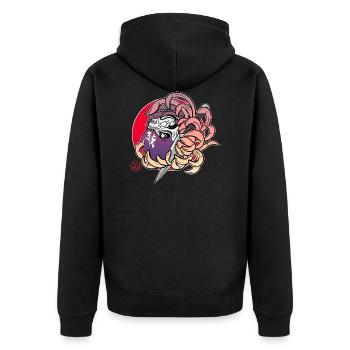 Daruma dans un chrysanthème - Veste à capuche bio Premium Unisexe - noir - Dos - Nico (187cm)