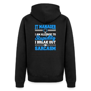 IT Manager Sprüche - Unisex Premium Bio Zip Hoodie - Schwarz - Hinten - Nico (187cm)