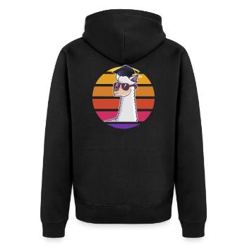 Lama Doktorhut Abschluss Retro Lama Promotion - Unisex Premium Bio Zip Hoodie - Schwarz - Hinten - Nico (187cm)