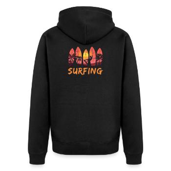 Surfen Wellenreiter Surfer - Unisex Premium Bio Zip Hoodie - Schwarz - Hinten - Nico (187cm)