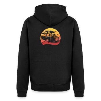 Retro Camper Bus Caravan Vintage Camper Bus - Unisex Premium Bio Zip Hoodie - Schwarz - Hinten - Nico (187cm)