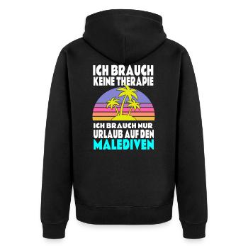 Therapie Malediven T-Shirt Geschenkidee - Unisex Premium Bio Zip Hoodie - Schwarz - Hinten - Nico (187cm)
