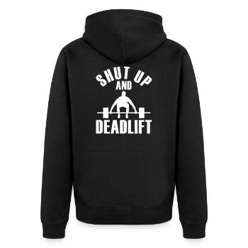 Kraftdreikampf Powerlifting Powerlifter - Unisex Premium Bio Zip Hoodie - Schwarz - Hinten - Nico (187cm)