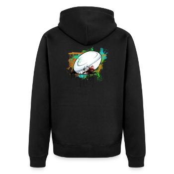 Rugby - Unisex Premium Bio Zip Hoodie - Schwarz - Hinten - Nico (187cm)