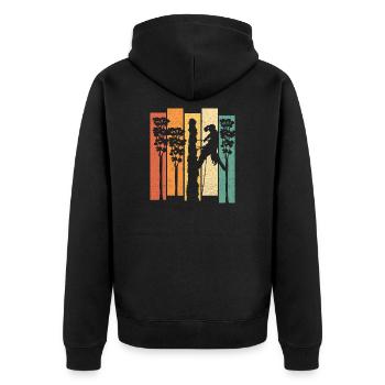 Retro Baumklettern Vintage Baumpfleger Arborist - Unisex Premium Bio Zip Hoodie - Schwarz - Hinten - Nico (187cm)