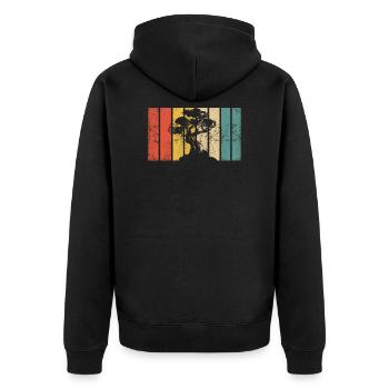 Retro Bonsai Baum Vintage Bonsai - Unisex Premium Bio Zip Hoodie - Schwarz - Hinten - Nico (187cm)