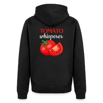 Tomato whisperer,Faming - Unisex Premium Bio Zip Hoodie - Schwarz - Hinten - Nico (187cm)