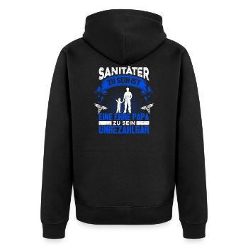 Rettungsdienst Notfallsanitäter Sanitäter - Unisex Premium Bio Zip Hoodie - Schwarz - Hinten - Nico (187cm)