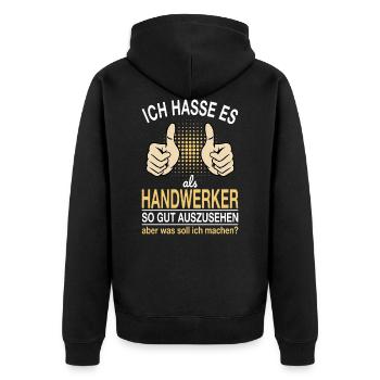 Handwerker Spruch - Unisex Premium Bio Zip Hoodie - Schwarz - Hinten - Nico (187cm)