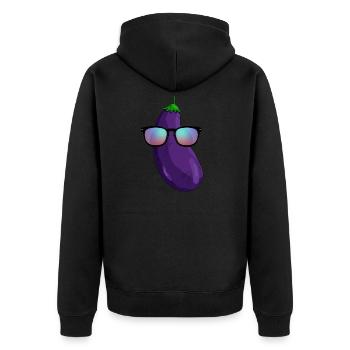 Aubergine Mit Sonnenbrille - Unisex Premium Bio Zip Hoodie - Schwarz - Hinten - Nico (187cm)