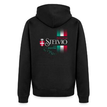 Stilfserjoch 2021 Design - Unisex Premium Bio Zip Hoodie - Schwarz - Hinten - Nico (187cm)