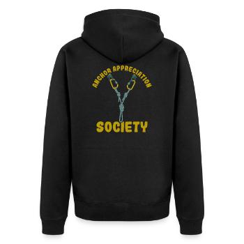 Retro Klettern Bergsport Vintage Kletterer - Unisex Premium Bio Zip Hoodie - Schwarz - Hinten - Nico (187cm)