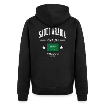Saudi Arabien - Unisex Premium Bio Zip Hoodie - Schwarz - Hinten - Nico (187cm)