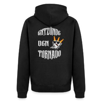 Entzünde den Tornado Bier Trinkspiel Entzündet - Unisex Premium Bio Zip Hoodie - Schwarz - Hinten - Nico (187cm)
