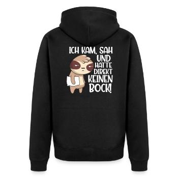 Ich Kam Sah Und Hatte Direkt Keinen Bock Mehr - Unisex Premium Bio Zip Hoodie - Schwarz - Hinten - Nico (187cm)