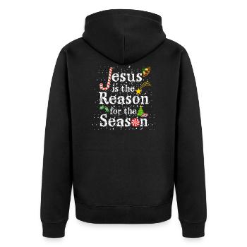 JESUS REASON SEASON WEIHNACHTS GESCHENKE NIKOLAUS - Unisex Premium Bio Zip Hoodie - Schwarz - Hinten - Nico (187cm)