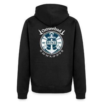 Binz, Ostseebad, Anker - Unisex Premium Bio Zip Hoodie - Schwarz - Hinten - Nico (187cm)