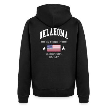 Oklahoma - Unisex Premium Bio Zip Hoodie - Schwarz - Hinten - Nico (187cm)