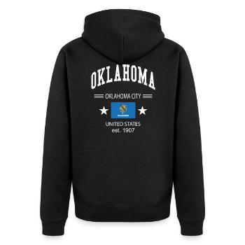 Oklahoma - Unisex Premium Bio Zip Hoodie - Schwarz - Hinten - Nico (187cm)