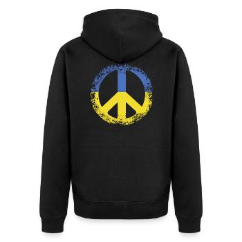 Peace sign Ukraine Stand for Ukraine Geschenk - Unisex Premium Bio Zip Hoodie - Schwarz - Hinten - Nico (187cm)