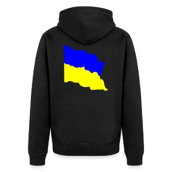 Flagge Ukraine wehend im Wind - Unisex Premium Bio Zip Hoodie - Schwarz - Hinten - Nico (187cm)