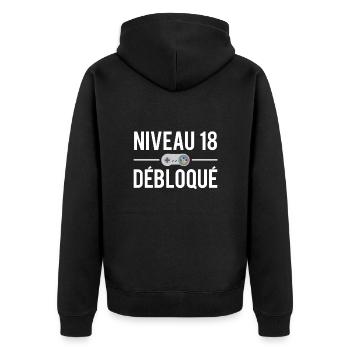 Niveau 18 débloqué anniversaire 18 ans majeur - Veste à capuche bio Premium Unisexe - noir - Dos - Nico (187cm)