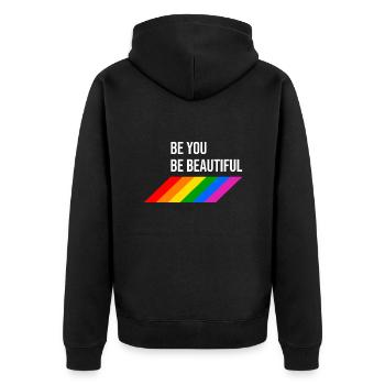 LGBTQIA Beautiful Rainbow - Unisex Premium Bio Zip Hoodie - Schwarz - Hinten - Nico (187cm)