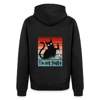 Ich bin unschuldig, Katze mit blutigem Messer - Unisex Premium Bio Zip Hoodie - Schwarz - Hinten - Nico (187cm)
