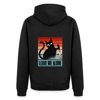 Lass mich in Ruhe, Katze mit Messer - Unisex Premium Bio Zip Hoodie - Schwarz - Hinten - Nico (187cm)