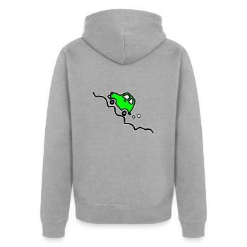 Grünes Auto, das einen Hügel hinauffährt - Unisex Premium Bio Zip Hoodie - Grau meliert - Hinten - Nico (187cm)