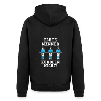 Tischfußball Spruch zum Kickern - Unisex Premium Bio Zip Hoodie - Schwarz - Hinten - Nico (187cm)