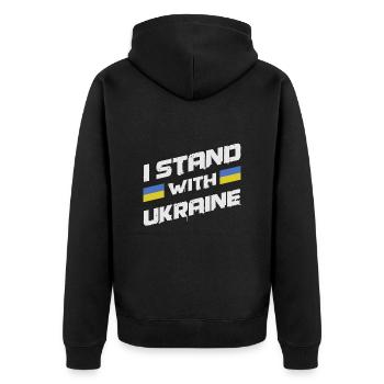 I support Ukraine - stop the war - Unisex Premium Organic Zip Hoodie - black - Back - Nico (187cm)