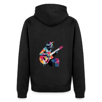 Katze spielt Gitarre - Unisex Premium Bio Zip Hoodie - Schwarz - Hinten - Nico (187cm)