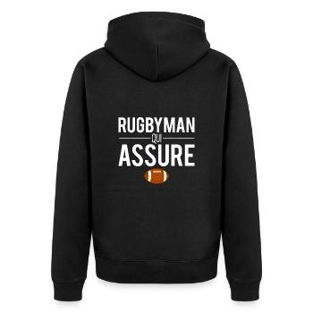 Rugbyman qui assure joueur de rugby humour - Veste à capuche bio Premium Unisexe - noir - Dos - Nico (187cm)