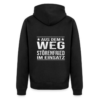 Aus dem Weg Störenfried im Einsatz Design - Unisex Premium Bio Zip Hoodie - Schwarz - Hinten - Nico (187cm)