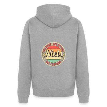 Niels Der Mann Der Mythos Die Legende - Unisex Premium Bio Zip Hoodie - Grau meliert - Hinten - Nico (187cm)