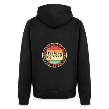 Lukas Der Mann Der Mythos Die Legende - Unisex Premium Bio Zip Hoodie - Schwarz - Hinten - Nico (187cm)