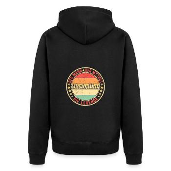 Maximilian Der Mann Der Mythos Die Legende - Unisex Premium Bio Zip Hoodie - Schwarz - Hinten - Nico (187cm)