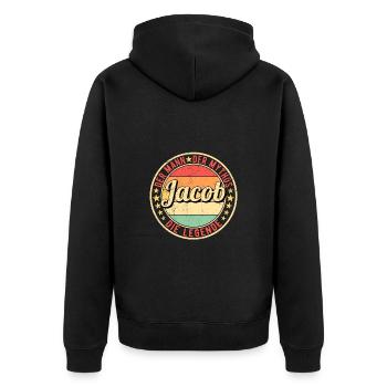 Jacob Der Mann Der Mythos Die Legende - Unisex Premium Bio Zip Hoodie - Schwarz - Hinten - Nico (187cm)