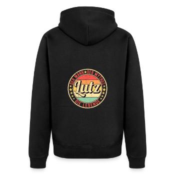 Lutz Der Mann Der Mythos Die Legende - Unisex Premium Bio Zip Hoodie - Schwarz - Hinten - Nico (187cm)
