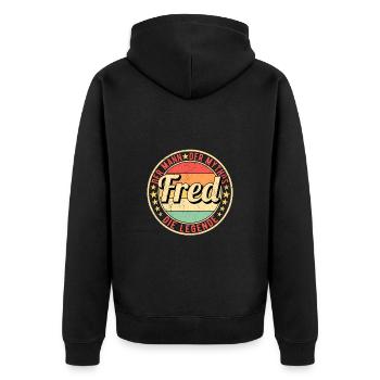 Fred Der Mann Der Mythos Die Legende - Unisex Premium Bio Zip Hoodie - Schwarz - Hinten - Nico (187cm)