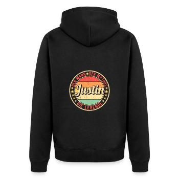 Justin Der Mann Der Mythos Die Legende - Unisex Premium Bio Zip Hoodie - Schwarz - Hinten - Nico (187cm)