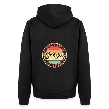 Gregor Der Mann Der Mythos Die Legende - Unisex Premium Bio Zip Hoodie - Schwarz - Hinten - Nico (187cm)
