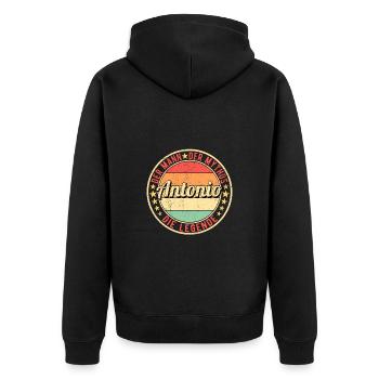 Antonio Der Mann Der Mythos Die Legende - Unisex Premium Bio Zip Hoodie - Schwarz - Hinten - Nico (187cm)